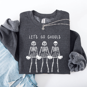 Let's Go Ghouls Skeleton Cheerleaders Halloween Night Parade Spooky Spirit Sweatshirt — view 2