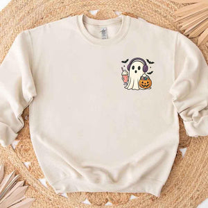 Little Ghost Iced Coffee Sweatshirt – Cute Halloween Ghost Sweatshirt — view 2