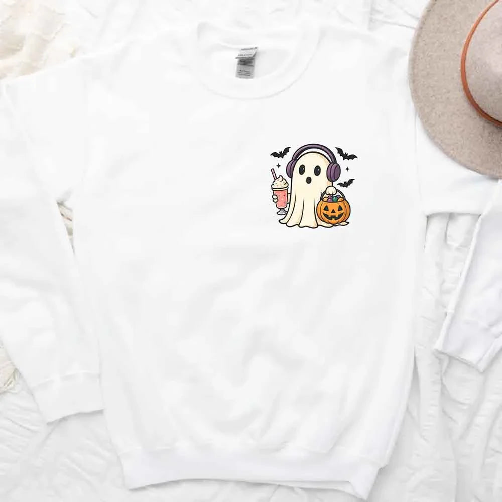 Little Ghost Iced Coffee Sweatshirt – Cute Halloween Ghost Sweatshirt