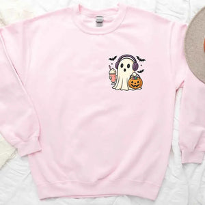 Little Ghost Iced Coffee Sweatshirt – Cute Halloween Ghost Sweatshirt — view 4