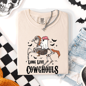 Long Live Cowghouls Skeleton Ghost Horse Halloween Spooky Night Gothic Vibes Comfort Colors Tee — view 1