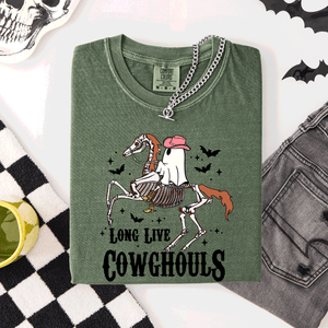 Long Live Cowghouls Skeleton Ghost Horse Halloween Spooky Night Gothic Vibes Comfort Colors Tee — view 3