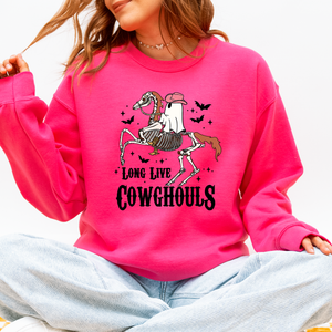 Long Live Cowghouls Skeleton Ghost Horse Halloween Western Inspired Graphic Sweatshirt — view 7