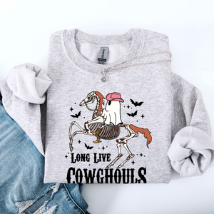 Long Live Cowghouls Skeleton Ghost Horse Halloween Western Inspired Graphic Sweatshirt — view 3