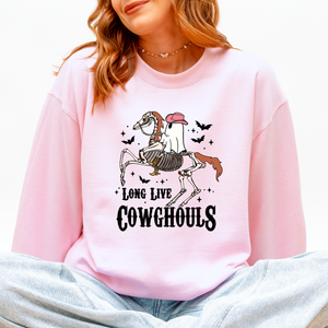 Long Live Cowghouls Skeleton Ghost Horse Halloween Western Inspired Graphic Sweatshirt — view 6