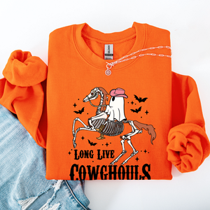 Long Live Cowghouls Skeleton Ghost Horse Halloween Western Inspired Graphic Sweatshirt — view 4