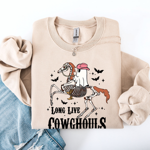 Long Live Cowghouls Skeleton Ghost Horse Halloween Western Inspired Graphic Sweatshirt — view 2