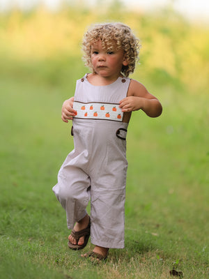 Fall Halloween & Thanksgiving  Pumpkin Smock Embroidered Boys Romper — view 7