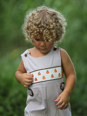 Fall Halloween & Thanksgiving  Pumpkin Smock Embroidered Boys Romper — view 11