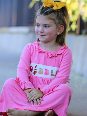 Fall Thanksgiving& Halloween "GOBBLE" Smock Embroidery Baby Girl Dress — view 6