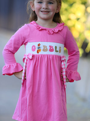 Fall Thanksgiving& Halloween "GOBBLE" Smock Embroidery Baby Girl Dress — view 1