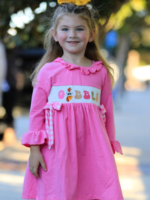 Fall Thanksgiving& Halloween "GOBBLE" Smock Embroidery Baby Girl Dress — view 5