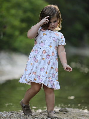 Halloween Pumpkin Ghost Print Cute Girls Dress — view 5