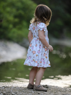 Halloween Pumpkin Ghost Print Cute Girls Dress — view 3