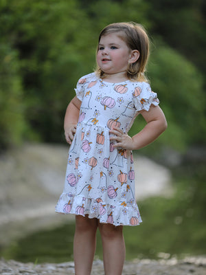 Halloween Pumpkin Ghost Print Cute Girls Dress — view 2