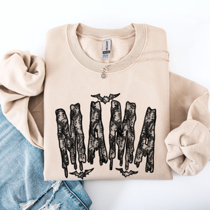 Mama Faux Lace Halloween Coquette Inspired Vintage Gothic Graphic Cozy Sweatshirt — view 3