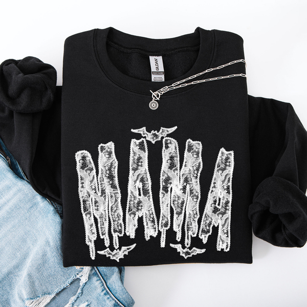 Mama Faux Lace Halloween Coquette Inspired Vintage Gothic Graphic Cozy Sweatshirt