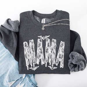 Mama Faux Lace Halloween Coquette Inspired Vintage Gothic Graphic Cozy Sweatshirt — view 4