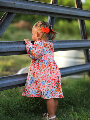 Fall Halloween & Thanksgiving Pumpkin Bow Smock Embroidered Floral Dress — view 3