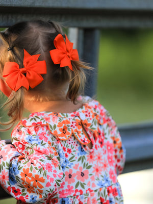 Fall Halloween & Thanksgiving Pumpkin Bow Smock Embroidered Floral Dress — view 2