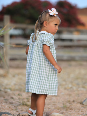 Fall Halloween & Thanksgiving Pumpkin Applique Plaid Green Girls Dress — view 4