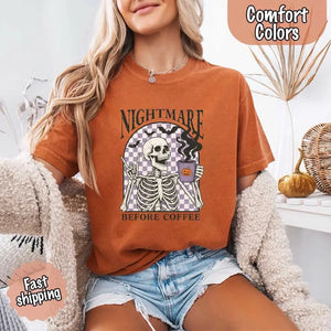 Nightmare Before Coffee Comfort Colors Shirt – Skeleton Funny Halloween Tee — view 11