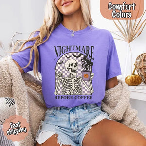 Nightmare Before Coffee Comfort Colors Shirt – Skeleton Funny Halloween Tee — view 15