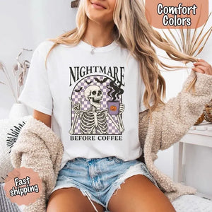 Nightmare Before Coffee Comfort Colors Shirt – Skeleton Funny Halloween Tee — view 17