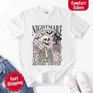 Nightmare Before Coffee Comfort Colors Shirt – Skeleton Funny Halloween Tee — view 18
