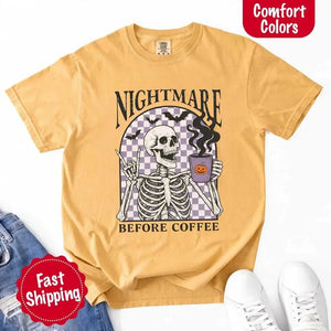 Nightmare Before Coffee Comfort Colors Shirt – Skeleton Funny Halloween Tee — view 20