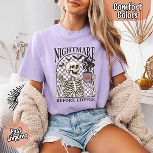 Nightmare Before Coffee Comfort Colors Shirt – Skeleton Funny Halloween Tee — view 21