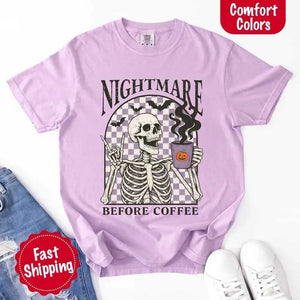 Nightmare Before Coffee Comfort Colors Shirt – Skeleton Funny Halloween Tee — view 22