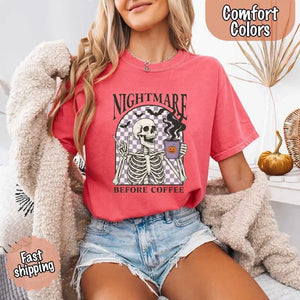 Nightmare Before Coffee Comfort Colors Shirt – Skeleton Funny Halloween Tee — view 23