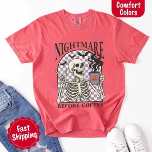 Nightmare Before Coffee Comfort Colors Shirt – Skeleton Funny Halloween Tee — view 24