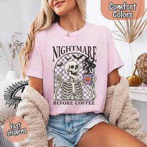 Nightmare Before Coffee Comfort Colors Shirt – Skeleton Funny Halloween Tee — view 25