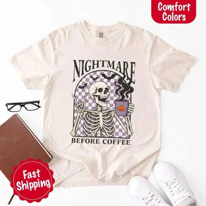 Nightmare Before Coffee Comfort Colors Shirt – Skeleton Funny Halloween Tee — view 9