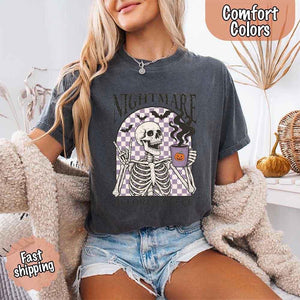 Nightmare Before Coffee Comfort Colors Shirt – Skeleton Funny Halloween Tee — view 27