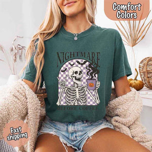 Nightmare Before Coffee Comfort Colors Shirt – Skeleton Funny Halloween Tee — view 29