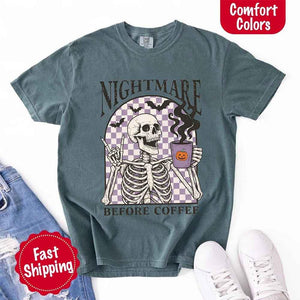 Nightmare Before Coffee Comfort Colors Shirt – Skeleton Funny Halloween Tee — view 30