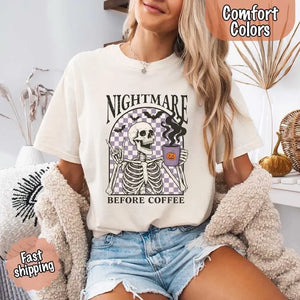 Nightmare Before Coffee Comfort Colors Shirt – Skeleton Funny Halloween Tee — view 8