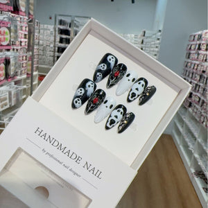 Halloween Ghost Fluttering Spider Almond Handmade Nails Wholesale — view 1