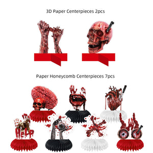 Halloween horror-themed haunted house holiday party decoration set flag background cloth card balloon honeycomb ornament — view 6