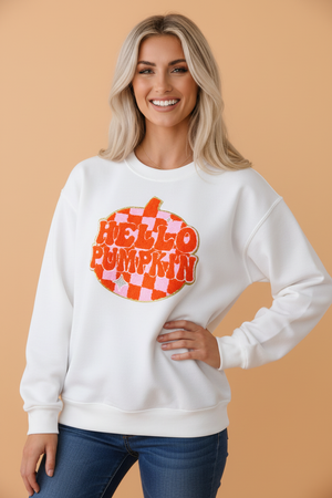 Halloween Pumpkin Terry Patched Pullover Sweatshirt — view 1