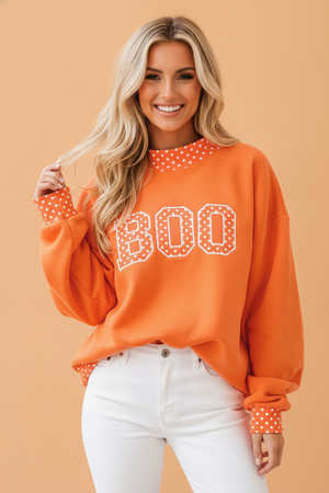 Halloween Boo Polka Dot Patch Mock Neck Sweatshirt — view 1