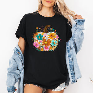 Pumpkin Floral Halloween Autumn Cozy Seasonal Vibes Festive Harvest Moon Charm Graphic Tee — view 3