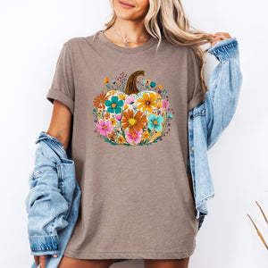 Pumpkin Floral Halloween Autumn Cozy Seasonal Vibes Festive Harvest Moon Charm Graphic Tee — view 4