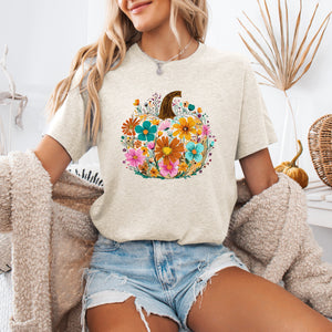 Pumpkin Floral Halloween Autumn Cozy Seasonal Vibes Festive Harvest Moon Charm Graphic Tee — view 1