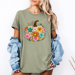 Pumpkin Floral Halloween Autumn Cozy Seasonal Vibes Festive Harvest Moon Charm Graphic Tee — view 2
