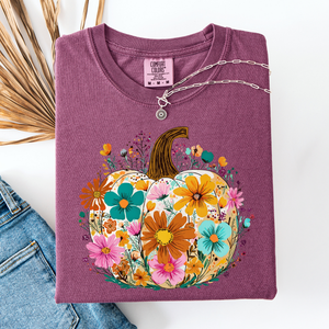 Pumpkin Floral Watercolor Leopard Print Pumpkins Bouquet Halloween Fall Comfort Colors Tee — view 8