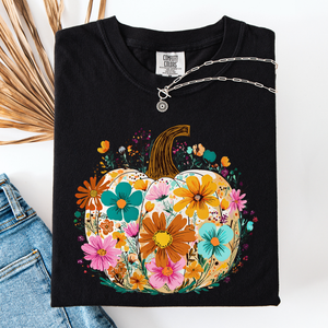 Pumpkin Floral Watercolor Leopard Print Pumpkins Bouquet Halloween Fall Comfort Colors Tee — view 9